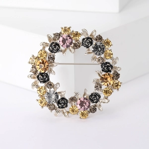 Spilla a Ghirlanda in Lega con Strass Rotonda di Moda Occidentale per Donna Elegante Corpetto a Rosa per Abito da Completo Fibbia per Sciarpa Gioielli Retrò