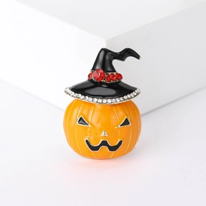 Halloween Creative Pumpkin Wizard Hat Brooch Alloy Enamel Drip Rhinestone Pin Fashion Costume Accessory Gift For Women Party