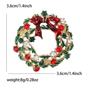 Spilla ghirlanda di Natale scintillante con strass colorati e decorazione a fiocco rosso