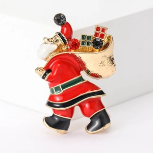 Spilla Babbo Natale Festiva per Donna in Lega con Strass Smalto Colorato Dipinto a Mano Gioielli Natalizi Regalo
