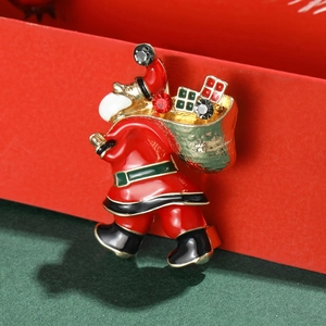 Broche Père Noël avec émail coloré et strass scintillants sur monture en alliage