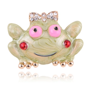 Cartoon Frog Brooch Alloy Enamel Drip Oil Animal Lapel Pin With Bowknot Rhinestone For Suits Backpacks Women Jewelry Gift