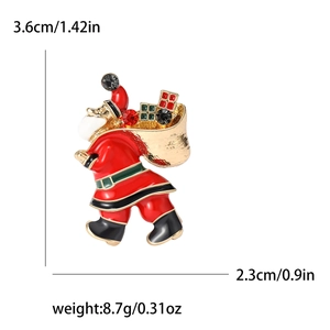 Broche Père Noël en émail rouge et strass étincelants 3,6cm x 2,3cm