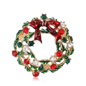 Spilla Ghirlanda di Natale in Lega con Strass e Smalto Fiocco Festa Donna Gioielli Spilla Vintage Accessori Abbigliamento