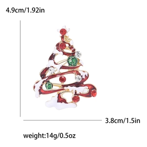 Detailed dimensions of enamel Christmas tree brooch with rhinestones and star top