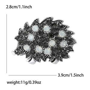 Exquisite alloy hedgehog brooch with black and white rhinestones for suits and cardigans