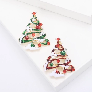 Elegant Christmas Tree Brooch Rhinestone Enamel Alloy Pin For Women Men Xmas Party Decoration Holiday Gift Jewelry Accessory