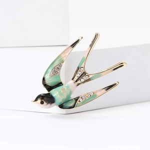 Exquise Broche Hirondelle en Émail pour Femmes Alliage Strass Oiseau Épingle pour Costume Manteau Corsage Élégant Bijoux de Mode Cadeau