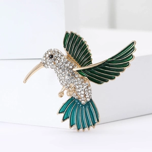 Spilla a Forma di Colibrì in Lega Smalto Strass per Donna Spilla da Bavero a Forma di Uccello Verde per Abiti Cappotto Gioielli