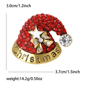Broche bonnet de Noël étincelante avec strass rouges et gravure dorée de fête