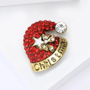 Broche bonnet de Noël mignonne avec strass rouges et base en alliage doré pour bijoux