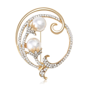 Broche Fleur en Künstliche Perle et Strass en Alliage Élégant Épingle en Métal de Luxe pour Femmes Mariage Fête Bijoux