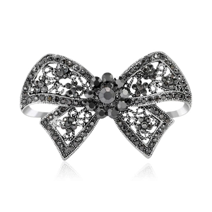 Vintage Alloy Bowknot Rhinestone Brooch For Women Gun Black Hollow Out Butterfly Pins For Suits Coats Fashion Jewelry Gift