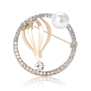 Eleganter Legierung Strass Heißluftballon Runder Brosche Mit Künstliche Perlenverzierung Für Damen Anzug Kleid Hochzeit Party Mode Schmuck