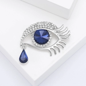 Spilla occhio lacrime d'angelo argento con cristalli blu e strass scintillanti per abiti