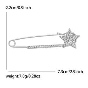 Spilla a balia a forma di stella argentata con strass 7,3 cm per completi e cappotti