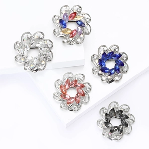 Exquisite floral rhinestone brooch and scarf buckle set in five elegant assorted colors