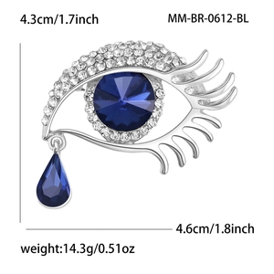 Spilla occhio lacrime d'angelo in lega d'argento con pietre blu e strass eleganti