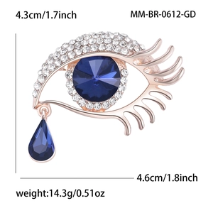 Spilla Occhio del Diavolo con lacrima di angelo, cristalli blu e strass eleganti