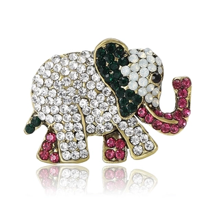 Fashion Alloy Rhinestone Elephant Brooch Multicolor Crystal Animal Brooches Pin Gold Plated Jewelry For Suit Cardigan Women Men