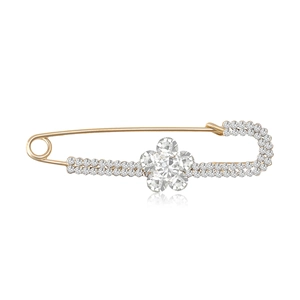 Broche Élégante en Alliage Forme de Fleur en Strass Épingle de Sûreté Accessoire Floral Exquis pour Pull Cardigan Mariage Fête Bijoux Femme