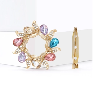 Colorful floral rhinestone brooch scarf buckle with sparkling crystal teardrop gemstones