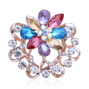 Broche Fleur en Alliage Strass Vintage Élégante Boucle d'Écharpe Épingle Florale en Cristal Coloré pour Femme Mariage Banquet Bijoux Accessoire