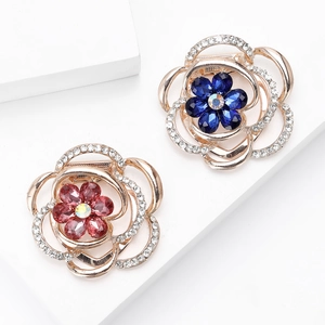 Floral colorful crystal scarf buckle brooch pin with iridescent stones in gold alloy