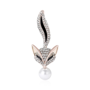 Élégante Broche Forme Renard Avec Künstliche Perle Blanche Alliage Incrusté de Strass Épingles Pour Femmes Costume Foulard Bijoux