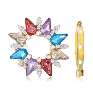 Luxury Alloy Rhinestone Round Brooch For Women Colorful Teardrop Crystal Scarf Buckle Shawl Clip Fashion Jewelry Accessories
