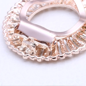 Detailed back view of a floral rhinestone scarf clip with a functional hinged metal clasp