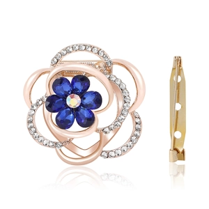 Elegant Glass Flower Brooch Scarf Buckle For Women Rose Gold Alloy Rhinestone Inlaid Floral Multi-purpose Clothing Accessories