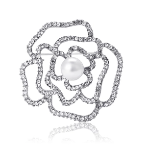 Elegante Spilla a Fiore di Camelia in Lega Con Strass e Künstliche Perle Artificiali per Donna Spilla Floreale Rosa Traforata di Lusso per Matrimonio Banchetto Festa Accessori