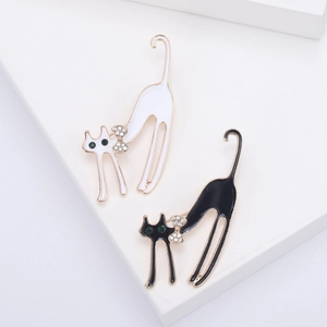 Élégante Broche en Émail Chat de la Chance pour Femmes Alliage Strass Épingle de Revers Animale Bijoux pour Décor de Pull Sac