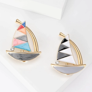 Alloy Enamel Sailboat Brooch For Women Luxurious Drip Oil Nautical Pin Badge With Rhinestone Cute Fashion Jewelry Accessories