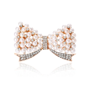 Élégante Broche Nœud En Alliage Avec Künstliche Perles D'Imitation Blanches Et Strass Épingle De Corsage De Bijoux De Mode Femme