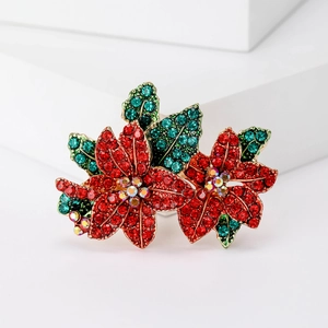 Eleganter Weihnachts Brosche Rote Poinsettie Blume Für Damen Gold Legierung Strass Eingelegt Botanisch Floral Pflanzen Corsage