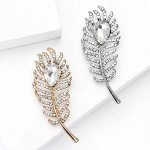 Exquisite Alloy Feather Brooch With Large Drop Shaped Crystal Rhinestone Luxury Lapel Pin For Women Banquet Wedding Party Jewelry Accessories