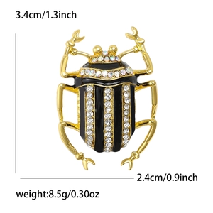 Eleganter Gold-Käfer-Anstecknadel mit schwarzem Emaille und funkelnden Strasssteinen