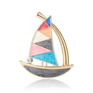 Luxury colorful enamel sailboat brooch with gold plating and sparkling crystal accent