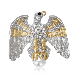 Élégante Broche Aigle pour Femme en Alliage avec Strass et Fausse Künstliche Perle Broches Animaux Bicolore Argent Or Accessoire de Mode