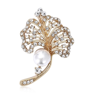 Elegant Alloy Rhinestone Leaf Brooch With Faux Artificial Pearl Fashion Korean Style Women Clothing Accessory For Wedding Banquet Party