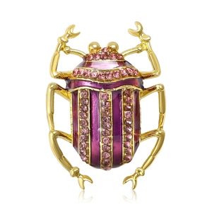 Exquisite vergoldete Skarabäus Käfer Brosche mit lila Emaille und rosa Schmucksteinen