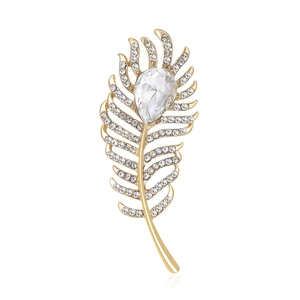Élégante Broche Plume pour Femmes Exquise Alliage Goutte d'Eau Strass Incrusté Broches pour Mariage Fête Bijoux de Mode