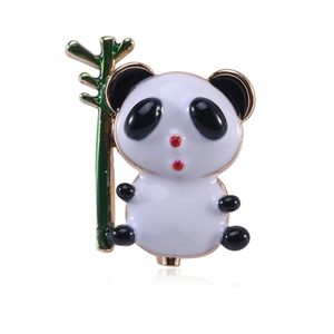 Broche en Émail Panda Bambou Mignon Animal de Dessin Animé Alliage Strass Goutte d'Huile Épingle pour Femmes Bijoux Mode