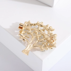 Vintage golden tree brooch with zircon in a creative back-view pin structure design
