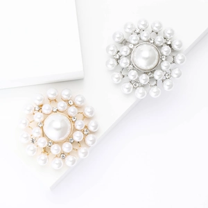 Elegant Fashion Alloy Flower Brooch With Faux Artificial Pearl And Rhinestone Round Floral Corsage Pin For Women Suit Coat Jewelry