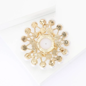 Detail view of the secure pin buckle and textured gold plating on flower brooch back