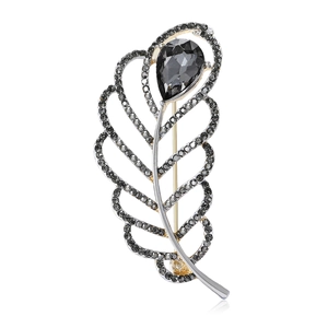 Elegant Alloy Feather Brooch For Women Vintage Teardrop Rhinestone Inlaid Lapel Pin Decorative Breastpin Jewelry Gift