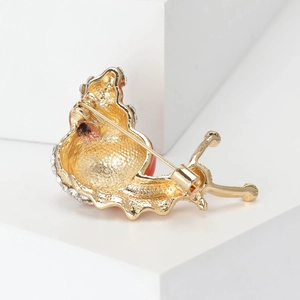 Creative snail brooch with red enamel and rhinestones in gold plated finish